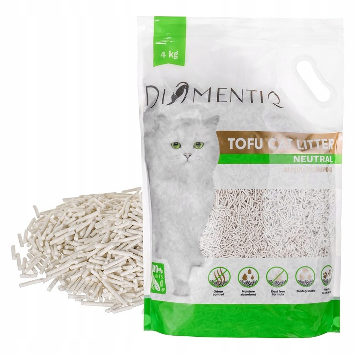 Żwirek eko Tofu zbrylający DIAMENTIQ 4 kg NATURAL+Karma Bulti 100g GRATIS