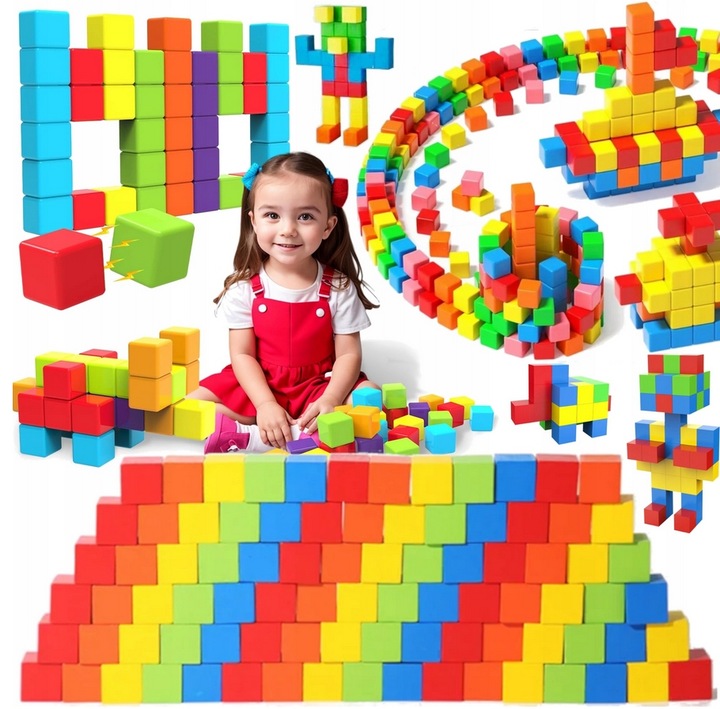 KLOCKI MAGNETYCZNE KOSTKA KOLOROWE SZEŚCIANY FIGURY 3D 69 elementów