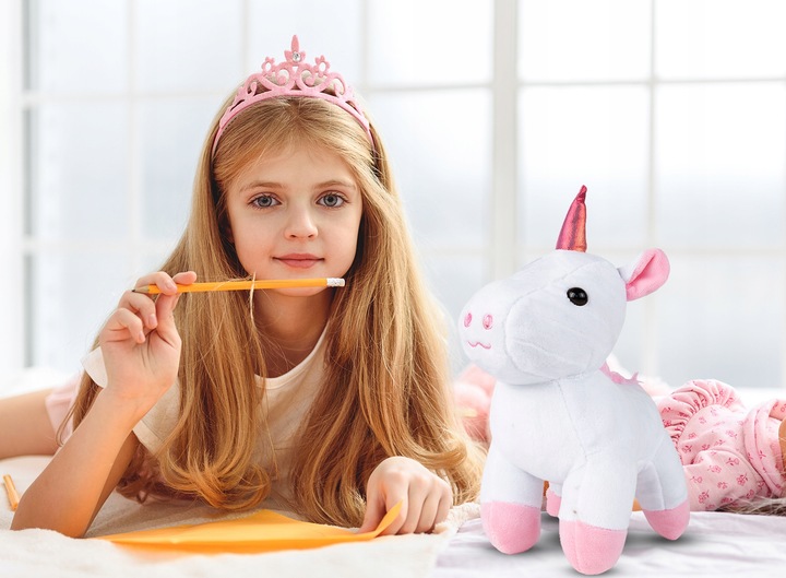 JEDNOROŻEC PLUSZOWY MIEKKI MIĘCIUTKI KONIK PRZYTULANKA PLUSZAK W TOREBCE