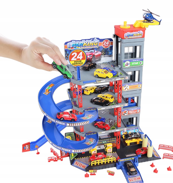 Duży parking garaż wielopoziomowy Tor Winda 4 Autka Helikopter