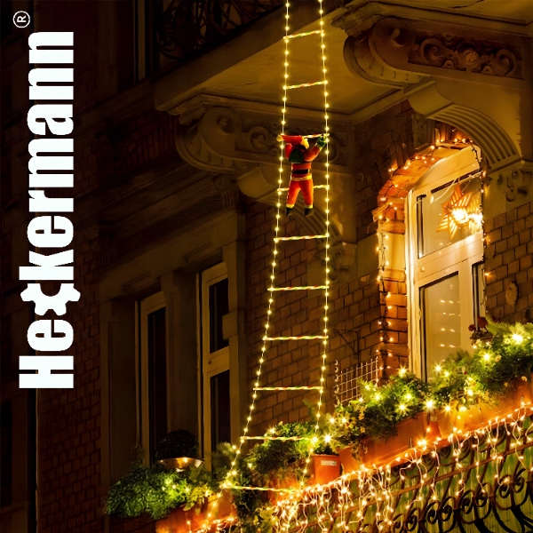 ŚWIĄTECZNA DEKORACJA LED MIKOŁAJ WSPINAJĄCY SIĘ PO DRABINIE ŚWIECĄCY 230cm