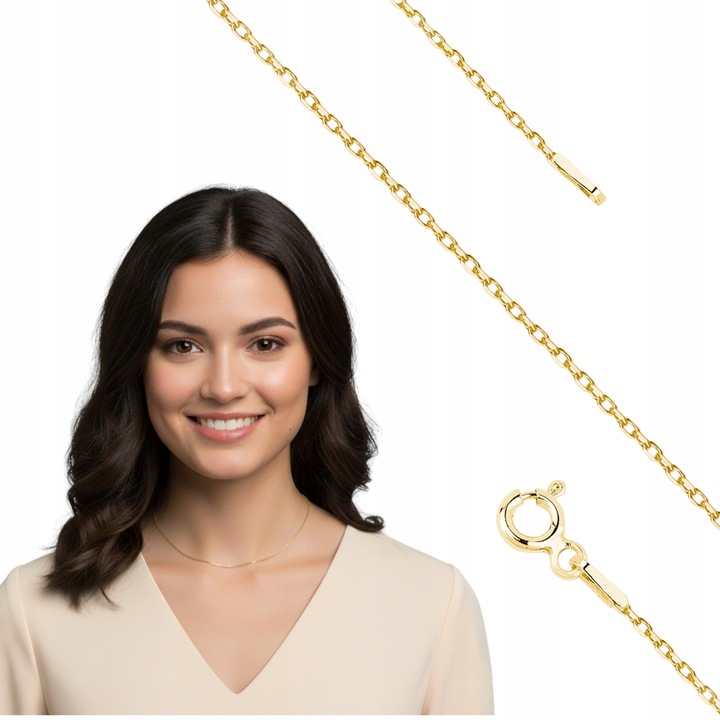 ŁAŃCUSZEK SREBRNY pr 925 ANKIER pozłacany Damski Prezent delikatny 55cm