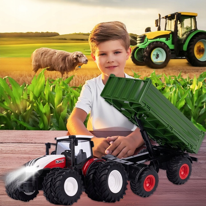 TRAKTOR ZDALNIE STEROWANY DUŻY Z PRZYCZEPĄ RC CIĄGNIK 42cm ładowanie USB