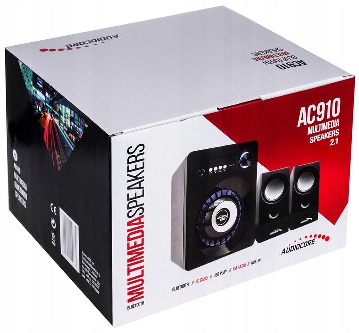GŁOŚNIKI KOMPUTEROWE 2.1 280W Bluetooth USB SD FM JACK LED Audiocore AC910