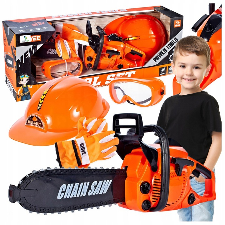 Piła Spalinowa Motorowa Dla Dzieci na Baterie + KASK RĘKAWICE OKULARY