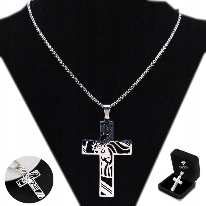 ŁAŃCUSZEK Z KRZYŻYKIEM Srebrny Męski Krzyż Łańcuch Naszyjnik WŁOSKI