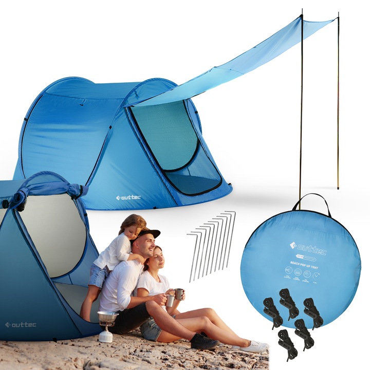 NAMIOT PLAŻOWY SAMOROZKŁADAJĄCY PARAWAN POP UP ZAMYKANY Z DASZKIEM OUTTEC