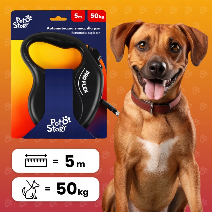 PRO FLEX Smycz AUTOMATYCZNA TAŚMA dla DUŻEGO PSA do 50kg 5m L