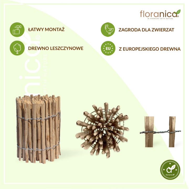 PŁOT DREWNIANY ogrodzenie leszczynowe - dł. 10 m x wys.60cm, rozstaw 4-6 cm