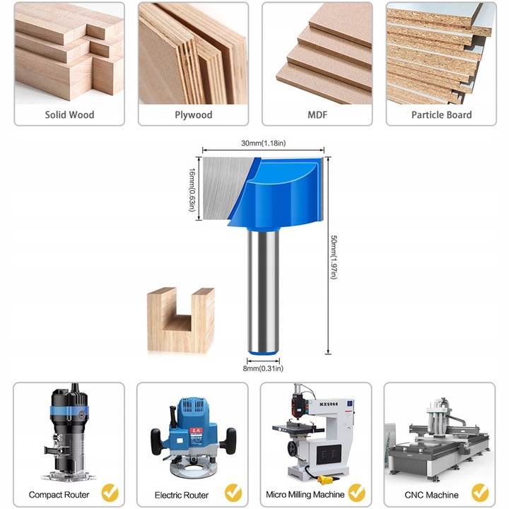 Frez do drewna planowania 30mm 16mm chwyt 8mm węgl