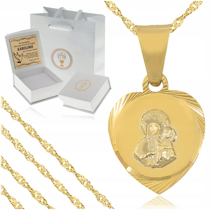 ZŁOTY ŁAŃCUSZEK I MEDALIK KOMUNIJNY SERCE MATKA BOSKA NA KOMUNIĘ CHRZEST