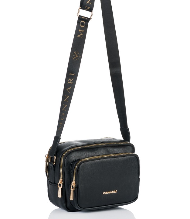 MONNARI Torebka na ramię LISTONOSZKA Pojemna DWUKOMOROWA PASEK LOGO PREMIUM
