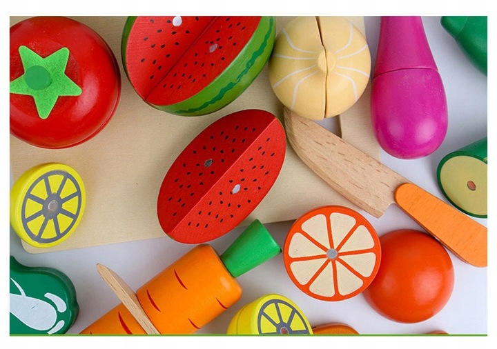 KLOCKI MAGNETYCZNE DREWNIANE OWOCE WARZYWA KLOCKI DUŻY ZESTAW MONTESSORI