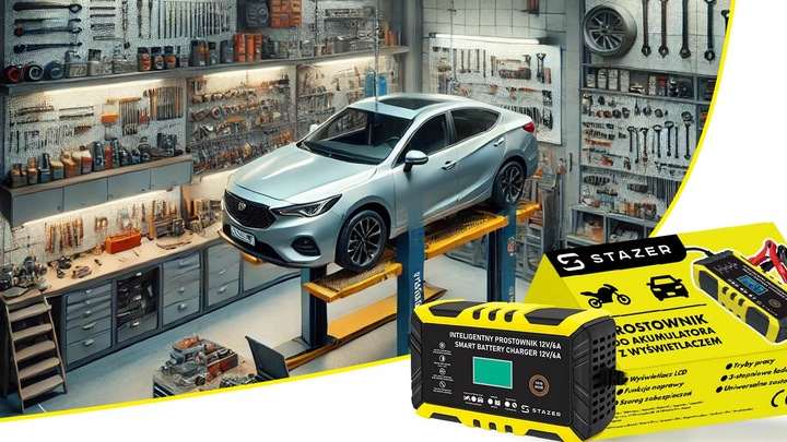 PROSTOWNIK DO AKUMULATORÓW SAMOCHODOWY AUTOMATYCZNY Z FUNKCJĄ NAPRAWY 12V