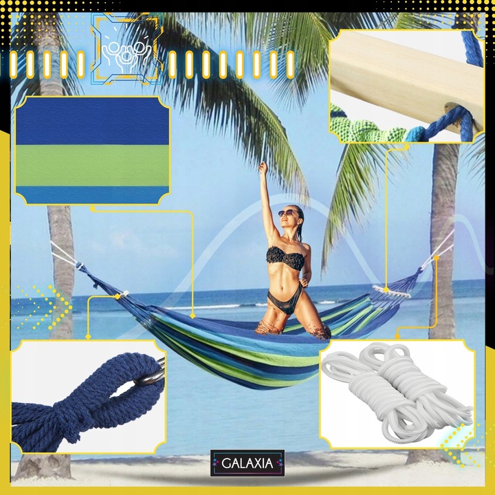 HAMAK OGRODOWY DWUOSOBOWY XXL 260x150 2 Osobowy Turystyczny Z DRĄŻKIEM DUŻY