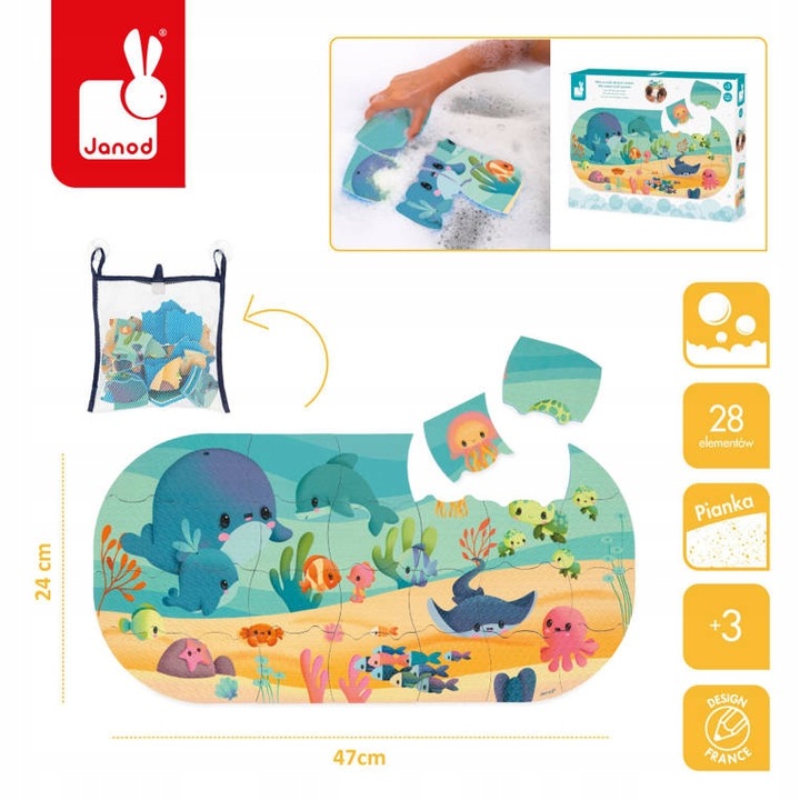 Puzzle Do Kąpieli Ocean 28 elementów 3+ Janod Podwodny Świat Zwierzęta