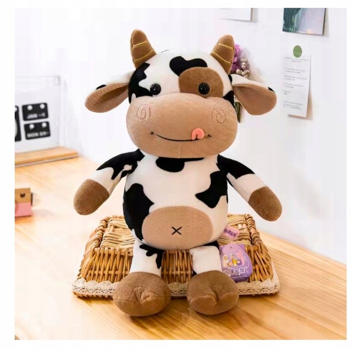 MASKOTKA PLUSZAK KROWA PRZYTULANKA PLUSZOWA ŁACIATA KRÓWKA 40CM