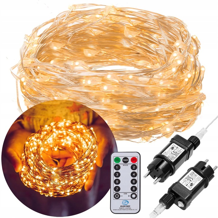 LAMPKI DRUCIKI 300LED MIKRO CIEPŁY BIAŁY PILOT TRYBY FUNKCJE IP44 CHOINKOWE