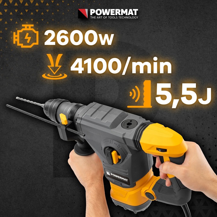 MŁOT UDAROWY MŁOTOWIERTARKA UDAR SDS+ 2600W 5,5J WALIZKA 3X WIERTŁO DŁUTA