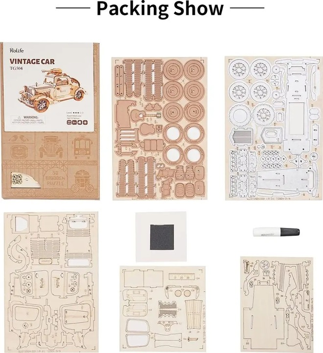 ROBOTIME Puzzle Drewniane 3D Retro Zabytkowe Klasyczne Auto Samochód