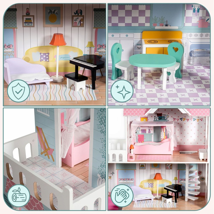 Duży Domek Dla Lalek XXL Drewniany Mebelki Do Zestawu Oświetlenie LED