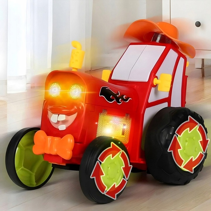 TRAKTOR AUTKO ZDALNIE STEROWANE CIĄGNIK RC CZERWONY ŚWIECI SKACZE TAŃCZY