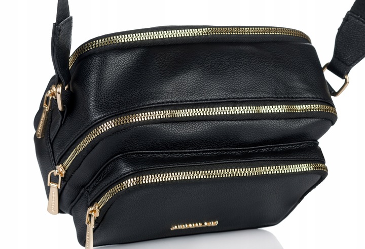 MONNARI Torebka na ramię LISTONOSZKA Pojemna DWUKOMOROWA PASEK LOGO PREMIUM