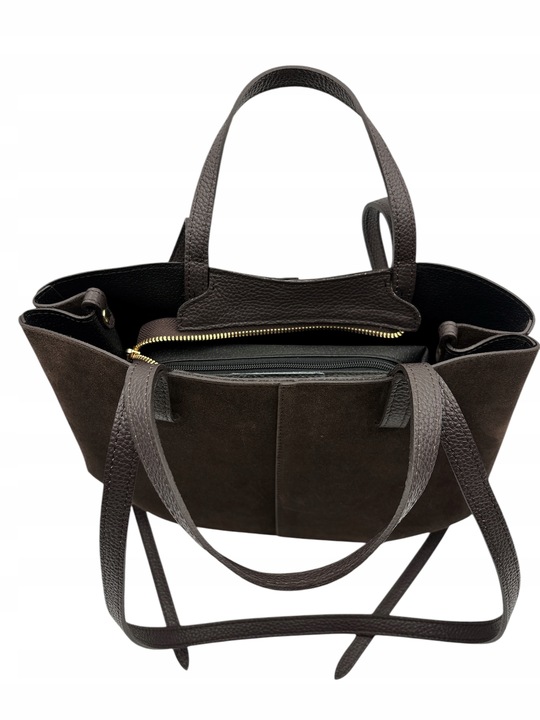 Torebka damska VERA PELLE SHOPPERKA skóra ZAMSZ BRĄZOWA