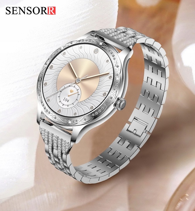 SREBRNY ZEGAREK SMARTWATCH DAMSKI ROZMOWY CIŚNIENIOMIERZ PULSOMETR KROKI PL