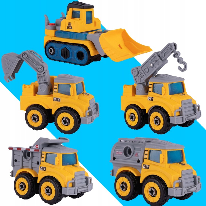 AUTA BUDOWLANE DO MONTAŻU ROBOT TRANSFORMACJA ŚRUBOKRĘT 5W1 SPYCHACZ