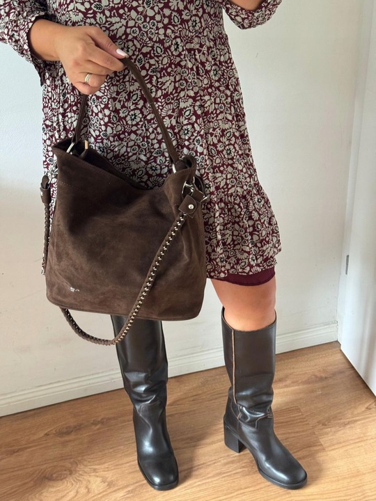 Torba Flora&Co torebka duża worek zamsz zamszowa eco brązowa czekoladowy