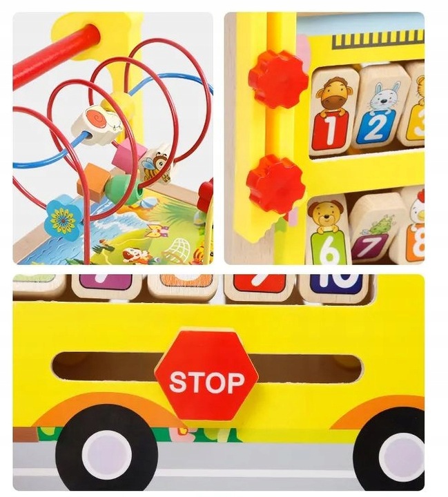 DUŻY DREWNIANY CHODZIK PCHACZ KOSTKA EDUKACYJNA 7w1 MONTESSORI + MULA