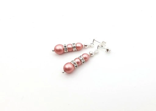 komplet biżuterii pudrowy róż SREBRO PERŁY CYRKONI