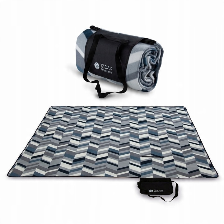MATA KOC PIKNIKOWY Z TERMO IZOLACJA 200X200CM SZARO GRANATOWY