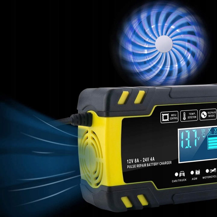 PROSTOWNIK Mikroprocesorowy SAMOCHODOWY DO AKUMULATORÓW 12V 24V 8A AGM