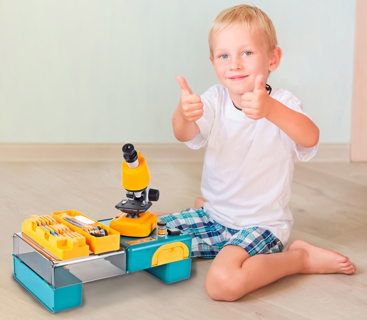 MIKROSKOP NAUKOWY ZABAWKA DLA DZIECI Z AKCESORIAMI W WALIZCE 640X