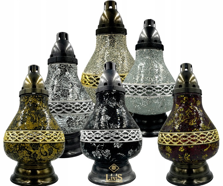 Znicz Szklany Karafka Witraż Mozaika Serce Czarno-Srebrny 38cm Lampion