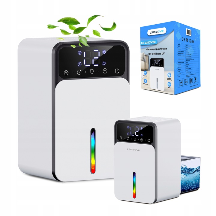 Cichy osuszacz LUXE 1200ml UV + LED wydajny pochłaniacz wilgoci do domu