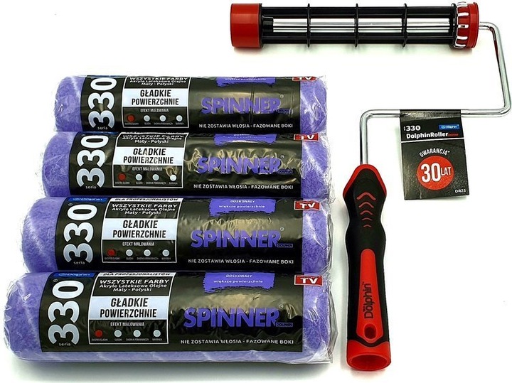 ZESTAW BLUE DOLPHIN SERIA 330 4x Wałek Spinner 25cm 9mm Uchwyt dr25