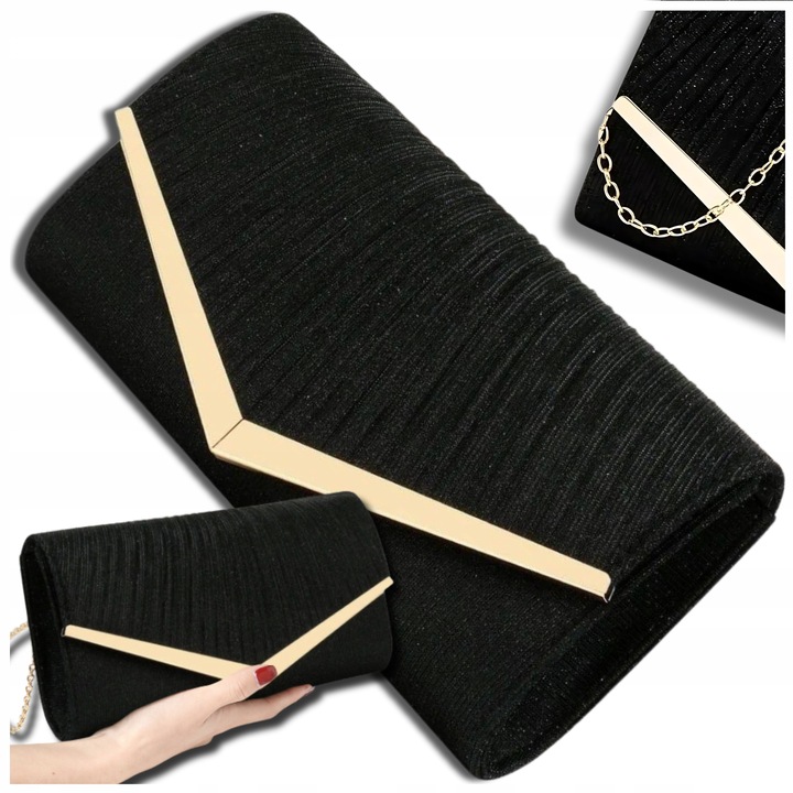 Torebka Wieczorowa Czarna Kopertówka Wizytowa Błyszcząca Ślub Wesele mała