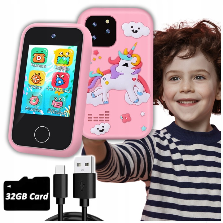TELEFON DLA dzieci ZABAWOWY SMARTFON Z APARATEM KAMERĄ I GRAMI MENU PL