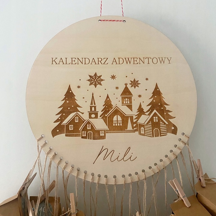 DREWNIANY KALENDARZ ADWENTOWY BAZA TABLICZKA Z GRAWEREM IMIĘ DZIECKA 30 CM