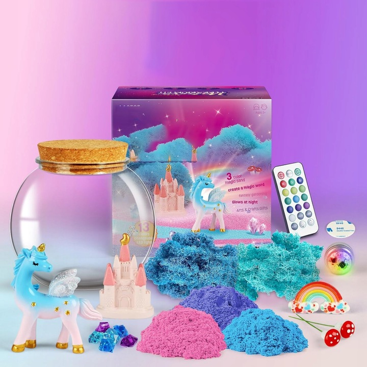 ZESTAW KREATYWNY JEDNOROŻEC MAGICZNE TERRARIUM AKWA DIY LAMPKA LED KRYSZTAŁ