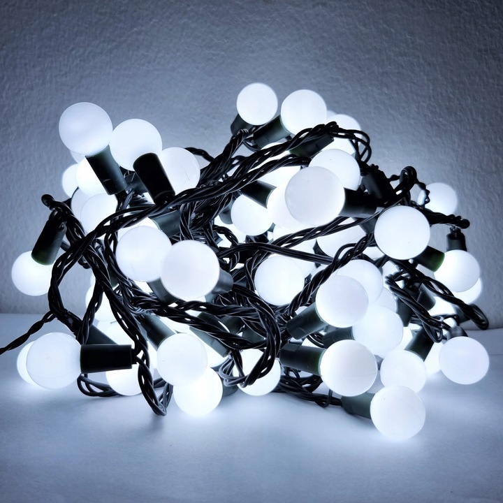 LAMPKI CHOINKOWE KULKI 100 LED ZIMNA BIEL 8 FUNKCJI IP44 NA CHOINKĘ CHOINKA
