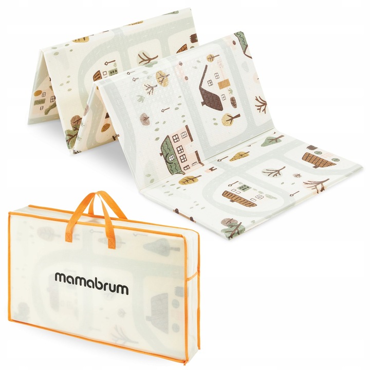 Dwustronna Mata Piankowa Składana 180x120 Urocze Miasteczko/Piaskowy Beż