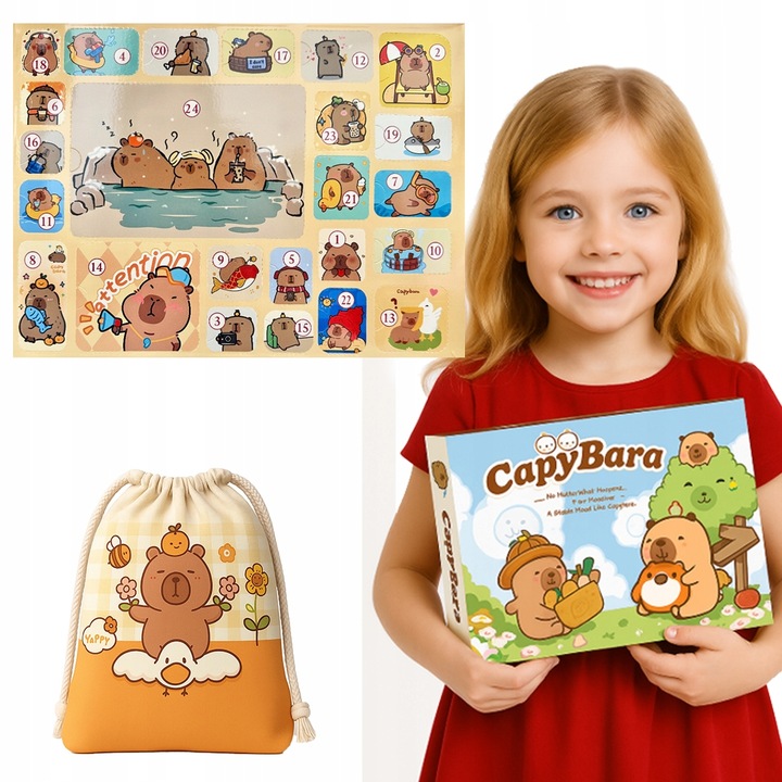 KALENDARZ ŚWIĄTECZNY KAPIBARA ADWENTOWY 24 OKIENKA PREZENT DLA DZIECI