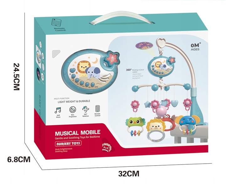 Karuzela do łóżeczka dziecięcego projektor gwiazd zwierzątka 400 melodii