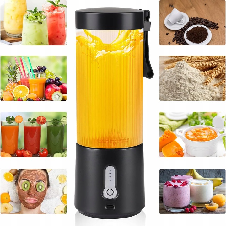 Blender do Koktajli 450ml z 6 Nierdzewnymi Żmijkami i 2000mAh Baterią