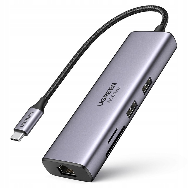 UGREEN ADAPTER HUB USB-C 2x USB HDMI SD USB-C RJ45 1Gbps - PRZEJŚCIÓWKA