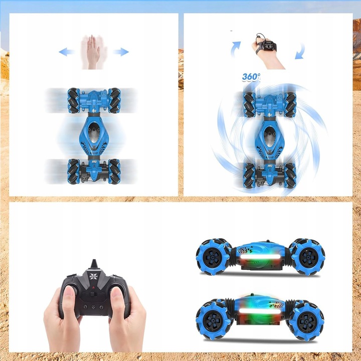 SAMOCHÓD ZDALNIE STEROWANY RC RĘKĄ GESTAMI PILOT AUTO PODŚWIETLENIE LED 4x4